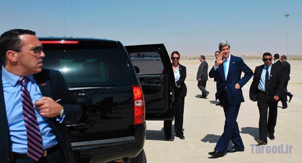 Kerry waves upon his arrival at Queen Alia International Airport in Amman on July 16. | Reuters